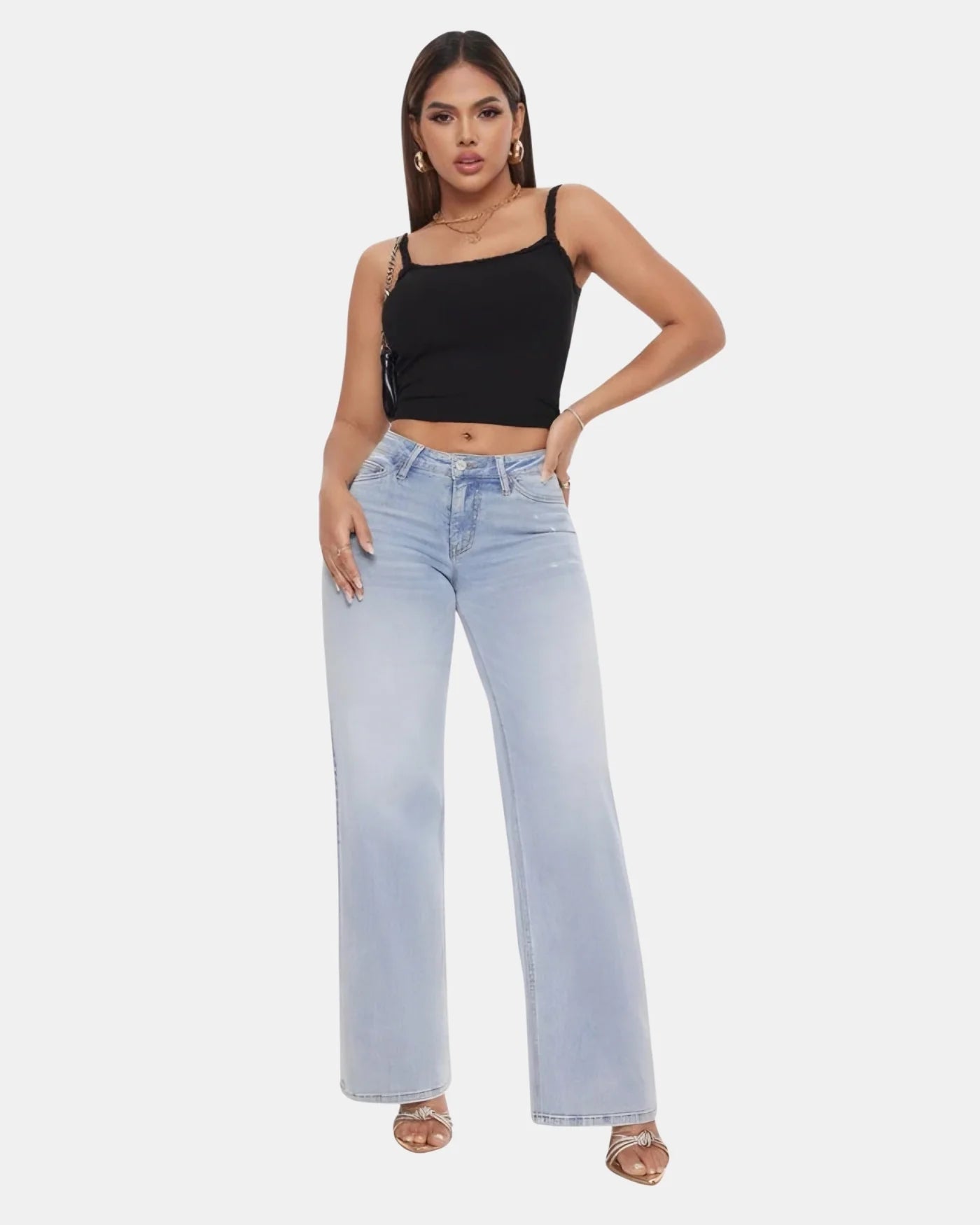 Mid-Low Rise Wide Leg Jeans